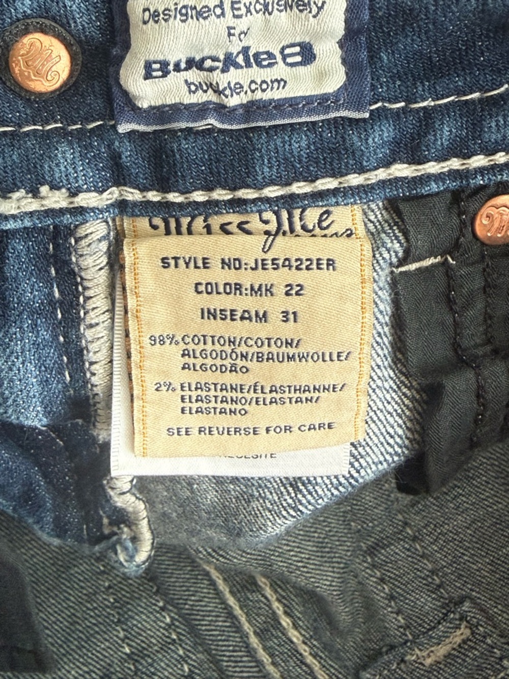 Miss Me Easy Boot Jeans Rhinestone Distressed Medium Wash Size 24 - Picture 5 of 5